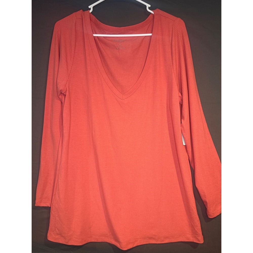 Torrid 2X 18 20 Super Soft Rib V Neck Long Sleeve Top Peach Coral NWT Comfy